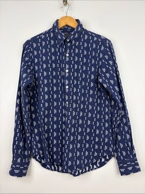 18 Waits Shirt Mens Medium Navy Blue White Cotton Flannel Arrowhead Long Sleeve